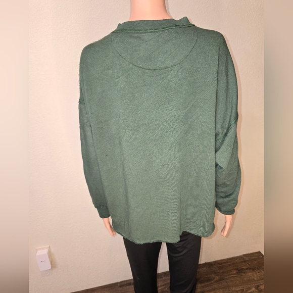 Aerie Green Lace Up V-Neck Boxy Oversized Hoodie Sweatshirt Small Medium Lounge - Picture 2 of 6